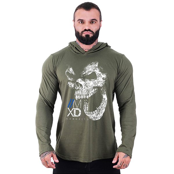 Camiseta Manga Longa Longline Com Touca MXD Conceito Skull Monkey