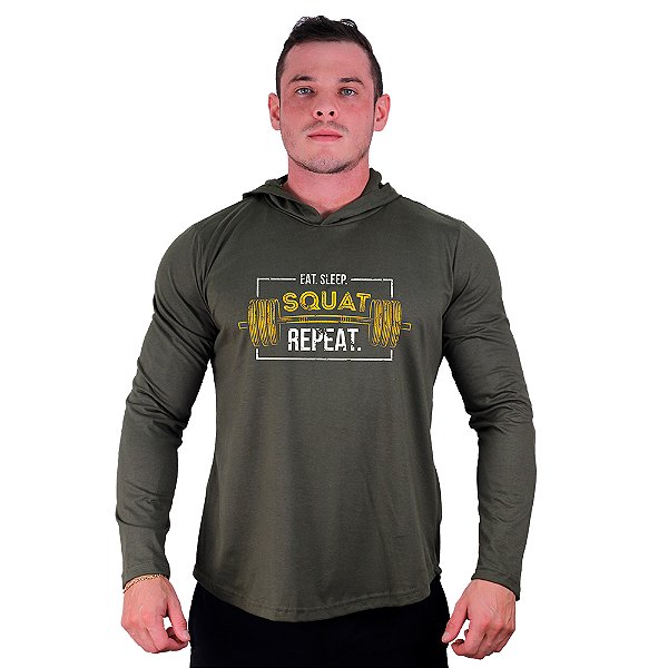 Camiseta Manga Longa Longline Com Touca MXD Conceito Squat Repeat