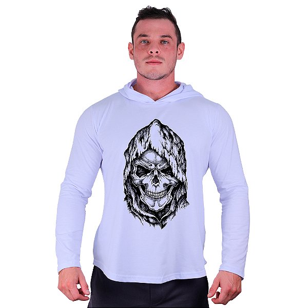 Camiseta Manga Longa Longline Com Touca MXD Conceito Death Skull
