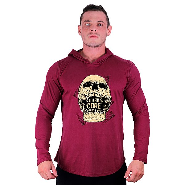 Camiseta Manga Longa Longline Com Touca MXD Conceito Hard Core Skull