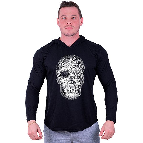 Camiseta Manga Longa Longline Com Touca MXD Conceito Caveira Parque