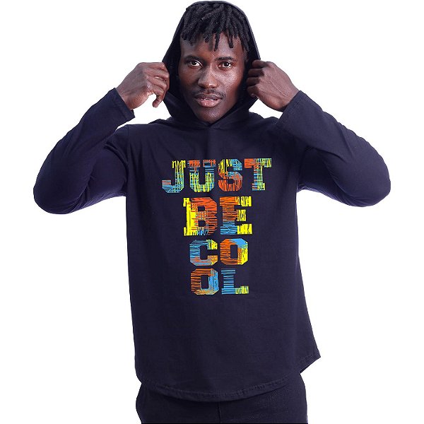 Camiseta Manga Longa Longline Com Touca MXD Conceito Just Be Cool
