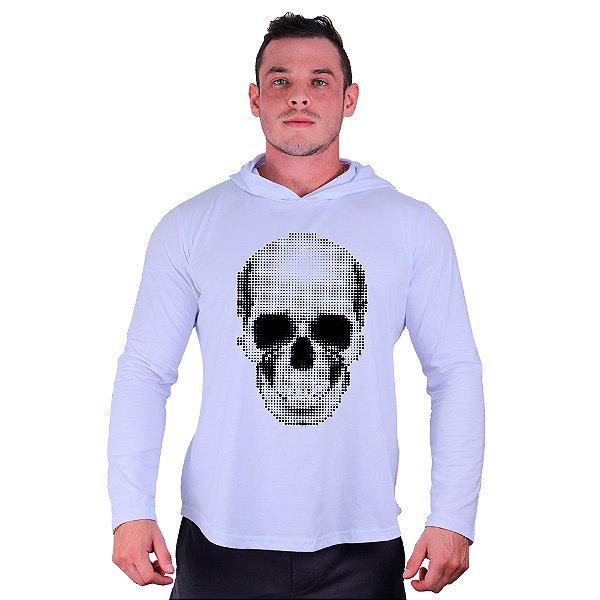 Camiseta Manga Longa Longline Com Touca MXD Conceito Caveira Pontilhada