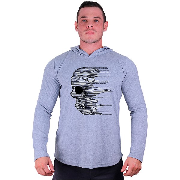 Camiseta Manga Longa Longline Com Touca MXD Conceito Caveira Desintegrada