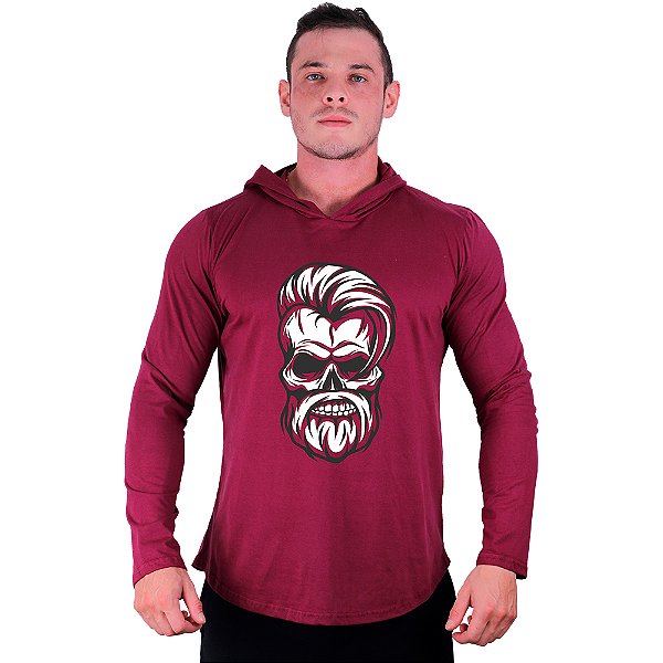 Camiseta Manga Longa Longline Com Touca MXD Conceito Angry Skull