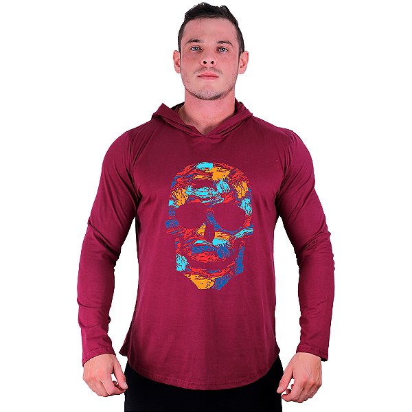 Camiseta Manga Longa Longline Com Touca MXD Conceito Caveita Abastrata