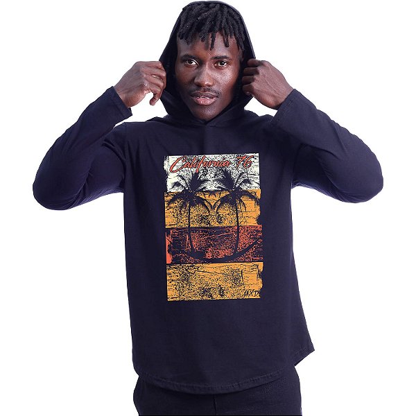Camiseta Manga Longa Longline Com Touca MXD Conceito Beach MXD
