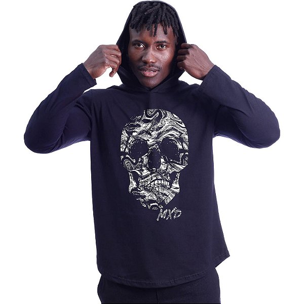 Camiseta Manga Longa Longline Com Touca MXD Conceito Cavera Liquida