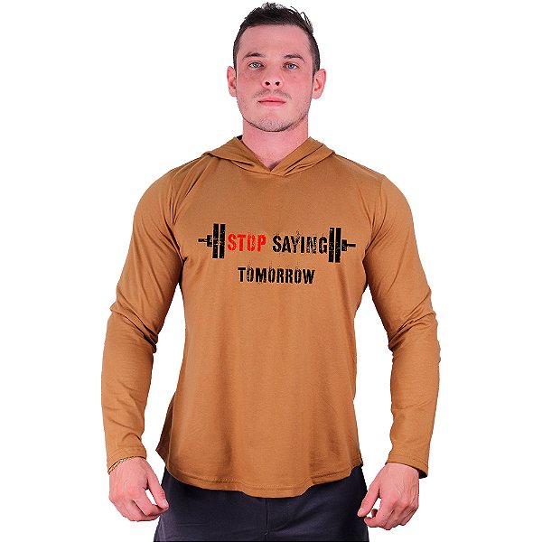 Camiseta Manga Longa Longline Com Touca MXD Conceito Stop Saying