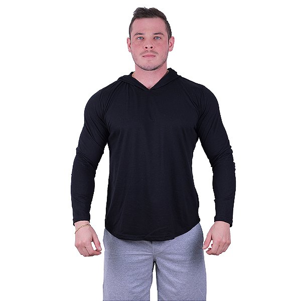 Camiseta Manga Longa Longline Com Touca MXD Conceito Preto