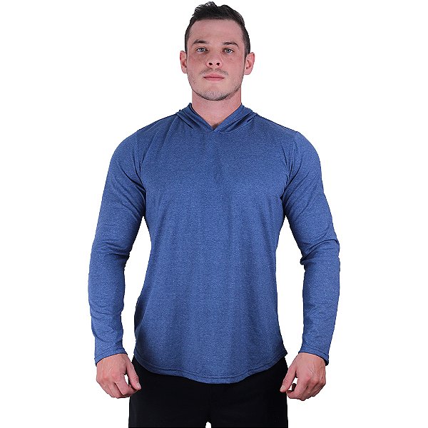 Camiseta Manga Longa Longline Com Touca MXD Conceito Mescla Marinho