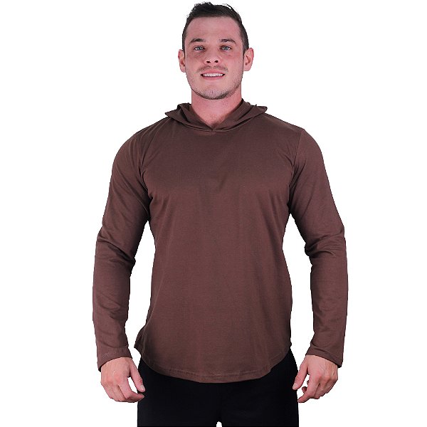 Camiseta Manga Longa Longline Com Touca MXD Conceito Marrom