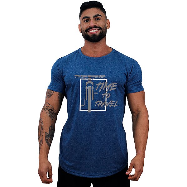 Camiseta Longline Manga Curta MXD Conceito MTB Mountain Bike Time To Travel