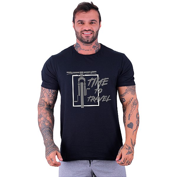 Camiseta Tradicional Manga Curta MXD Conceito MTB Mountain Bike Time To Travel