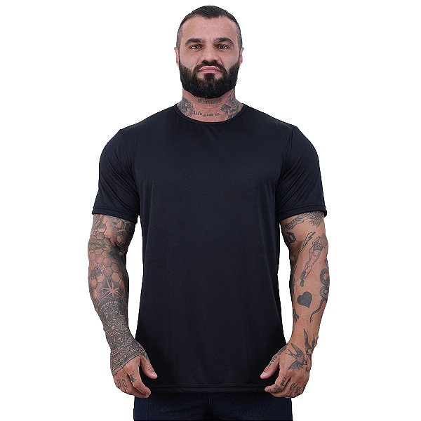 Camiseta Tradicional MXD Conceito Dry Fit 100% Poliéster Furadinho Preto Básico