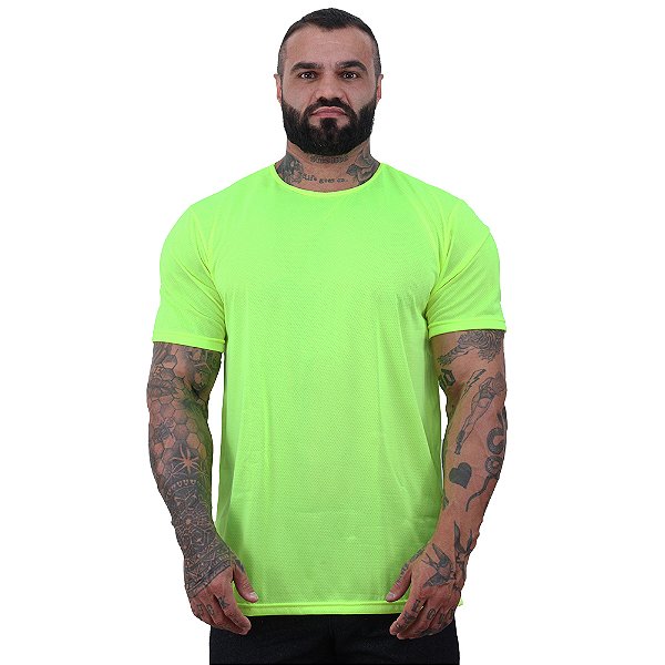Camiseta Tradicional MXD Conceito Dry Fit 100% Poliéster Furadinho Amarelo Flúor