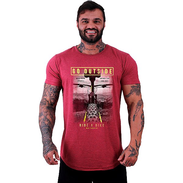 Camiseta Longline Masculina MXD Conceito MTB Go Outside Ride a Bike
