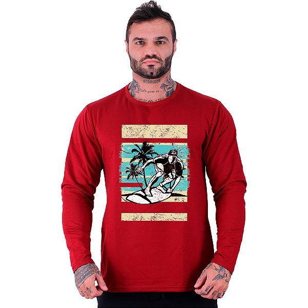 Camiseta Manga Longa Moletinho MXD Conceito SURF Homem Na Prancha