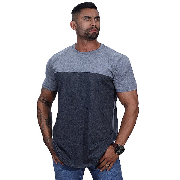 Camiseta Longline Masculina MXD Conceito Bicolor Cinza e Chumbo