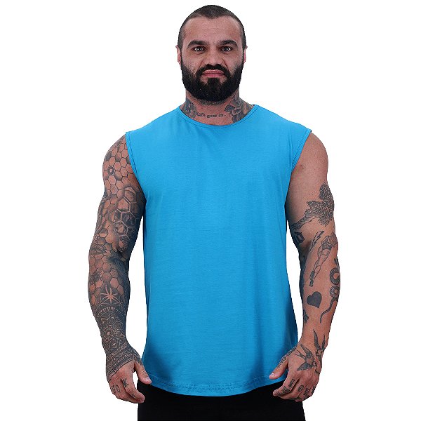 Regata Machão Longline Sem Manga MXD Conceito 100% Algodão Azul Piscina