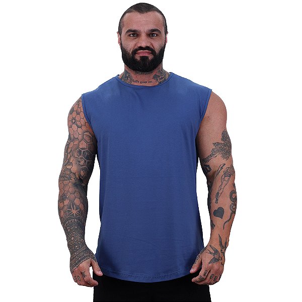 Regata Machão Longline Sem Manga MXD Conceito 100% Algodão  Azul Petróleo