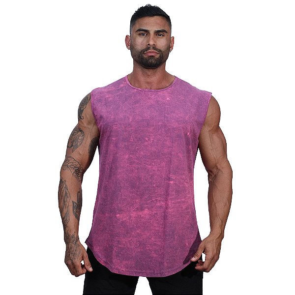 Regata Machão Longline 100% Algodão Masculina MXD Conceito Lavado Estonado em Rolo Rosa