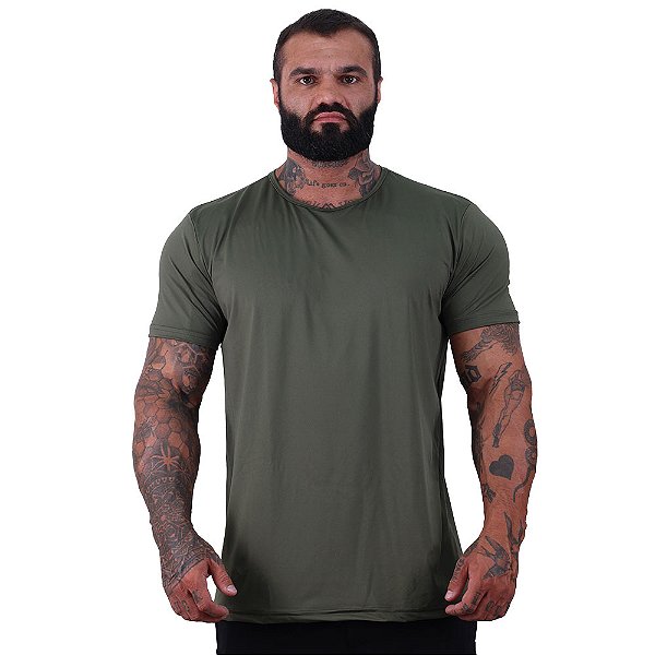 Camiseta Tradicional MXD Conceito Dry Fit 90% Poliéster 10% Elastano UV50+ MultiFresh Acab. Liso Verde Oliva
