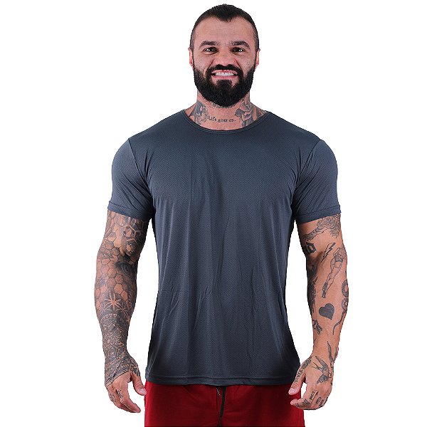 Camiseta Tradicional MXD Conceito Dry Fit em 100% Poliamida String Furadinho Cinza Chumbo