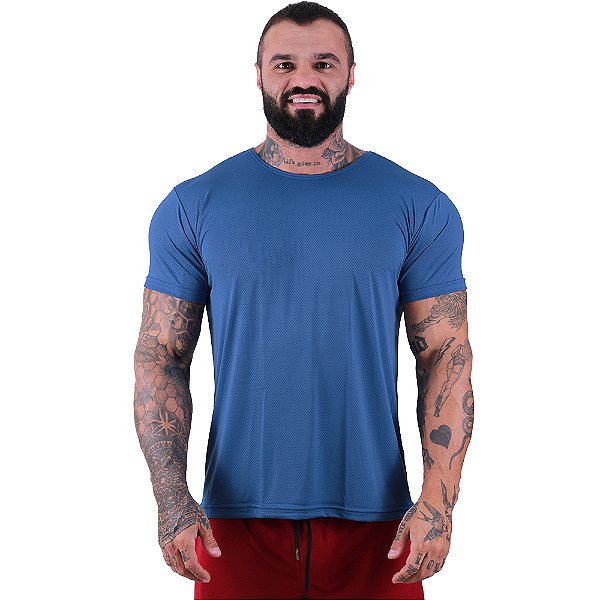 Camiseta Tradicional MXD Conceito Dry Fit em 100% Poliamida String Furadinho Azul Noite