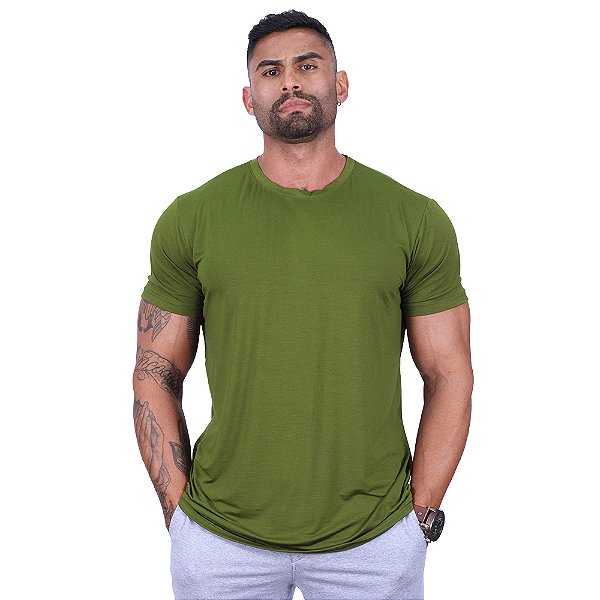 Camiseta Tradicional Tech Modal MXD Conceito Original 91% Modal 9% Elastano Fio Micro Modal Extra Fino  Verde Oliva