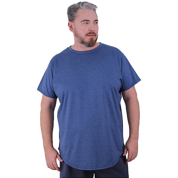 Camiseta Longline Plus Size MXD Conceito Manga Curta Mescla Marinho