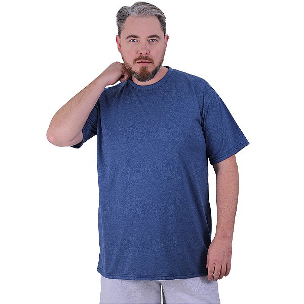 Camiseta Plus Size Tradicional Manga Curta MXD Conceito 50% Algodão 50% Poliéster Mescla Marinho
