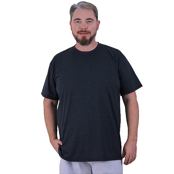 Camiseta Plus Size Tradicional Manga Curta MXD Conceito 50% Algodão 50% Poliéster Mescla Preto