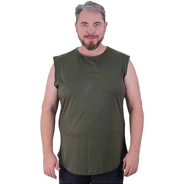 Regata Machão Longline Sem Manga Plus Size MXD Conceito 100% Algodão Verde Militar