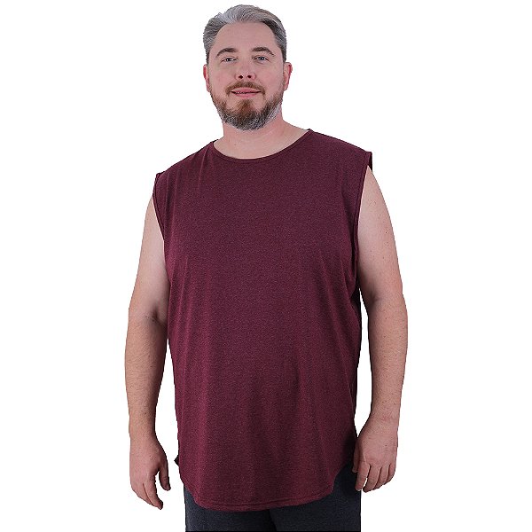 Regata Machão Longline Sem Manga Plus Size MXD Conceito 50% Algodão 50% Poliéster Mescla Bordo