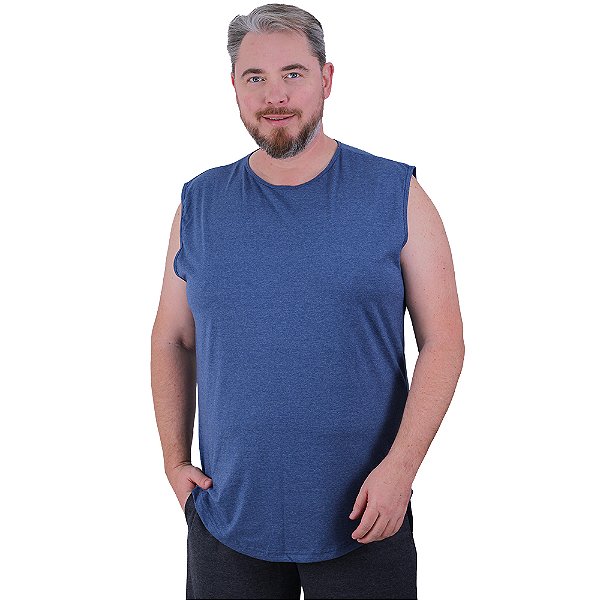 Regata Machão Longline Sem Manga Plus Size MXD Conceito 50% Algodão 50% Poliéster Mescla Marinho