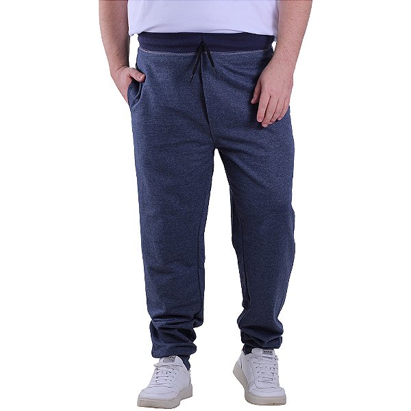 Calça Masculina Plus Size Moletom MXD Conceito Azul Mesclado