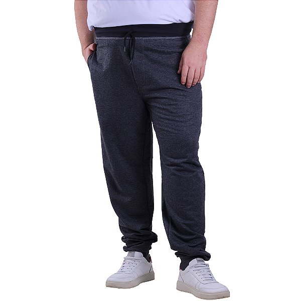 Calça Masculina Plus Size Moletom MXD Conceito Mescla Preto