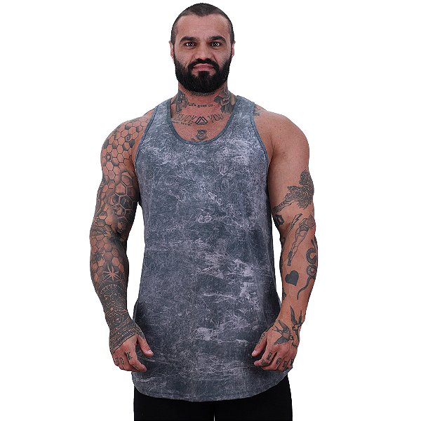Regata Longline 100% Algodão Masculina MXD Conceito Lavado Estonado em Rolo Cinza Escuro