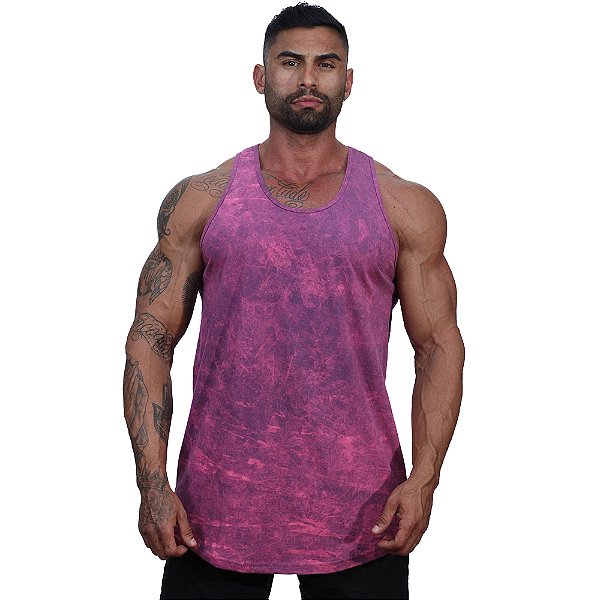 Regata Longline 100% Algodão Masculina MXD Conceito Lavado Estonado em Rolo Rosa