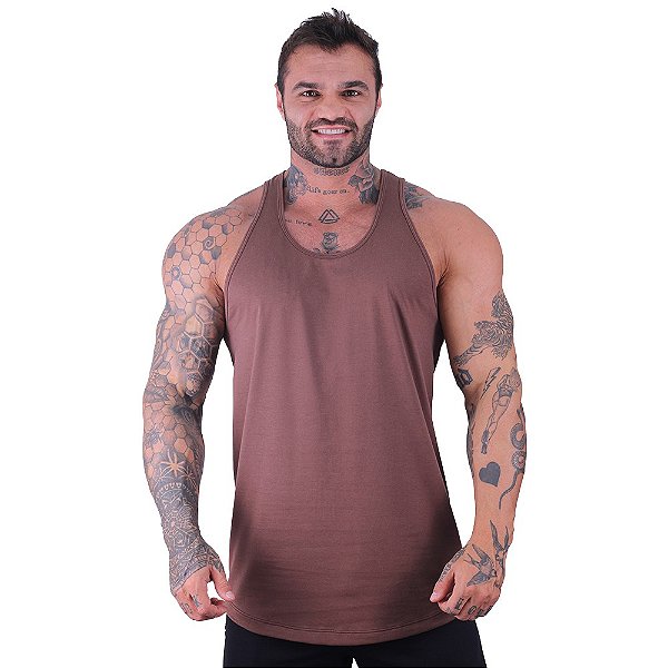 Regata Longline Masculina MXD Conceito 100% Algodão Marrom