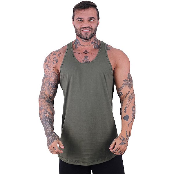 Regata Longline Masculina MXD Conceito 100% Algodão Verde Militar