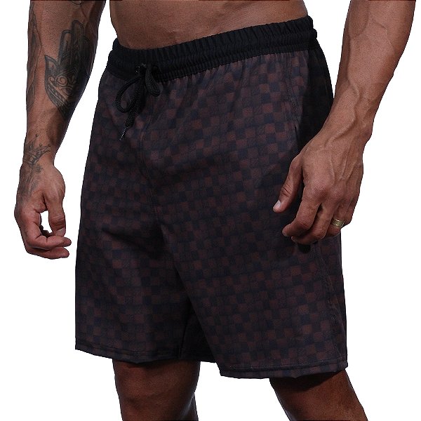 Bermuda em Tactel com Elastano Masculino MXD Conceito 3 Bolsos Xadrez Marrom