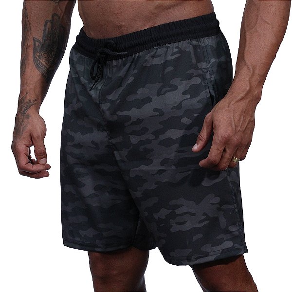 Bermuda em Tactel com Elastano Masculino MXD Conceito 3 Bolsos Preto Camuflado