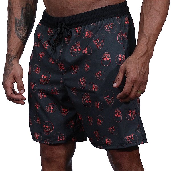 Bermuda em Tactel com Elastano Masculino MXD Conceito 3 Bolsos Caveira Vermelha