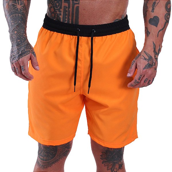 Bermuda em Tactel com Elastano Masculino MXD Conceito 3 Bolsos Laranja Fluorescente