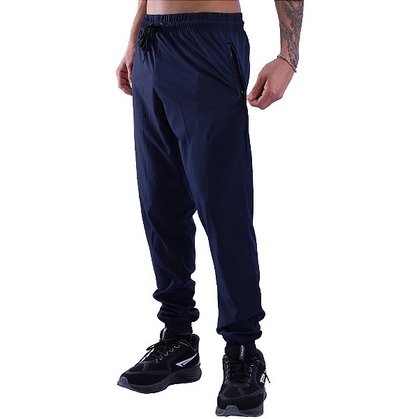 Calça De Tactel Com Elastano MXD Conceito Com Bolso Zíper Azul Marinho