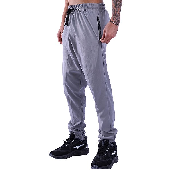 Calça De Tactel Com Elastano MXD Conceito Com Bolso Zíper Cinza Claro