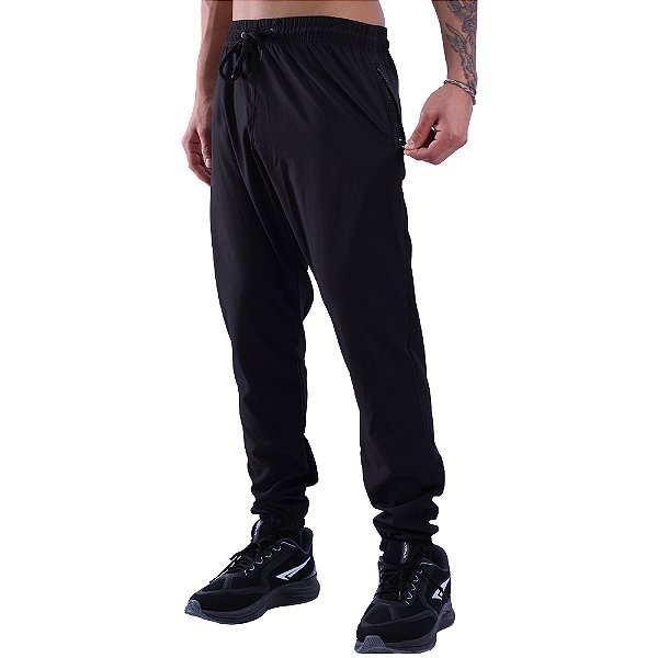 Calça De Tactel Com Elastano MXD Conceito Com Bolso Zíper Preto