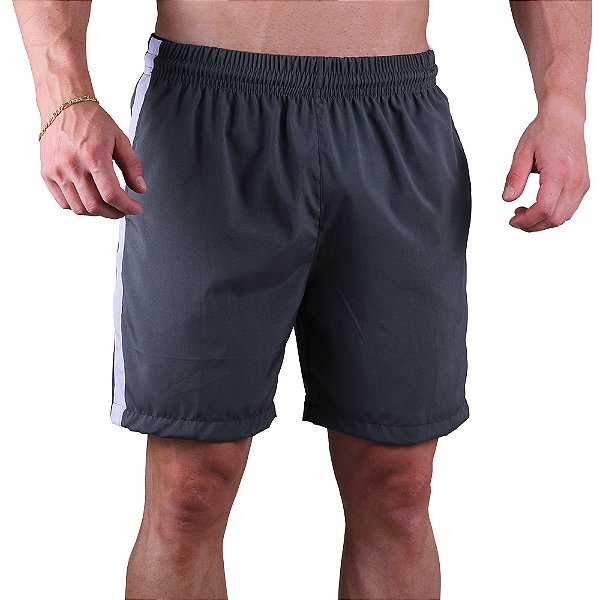 Short Tactel Listrado Elastic Masculino MXD Conceito 3 Bolsos Chumbo Com Listra Branca